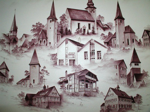 Gemälde der Kirchen und dem Rathaus Bretzfeld